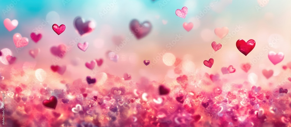 Poster colorful heart-shaped backdrop with a dreamy bokeh effect creating a joyful and romantic atmosphere 