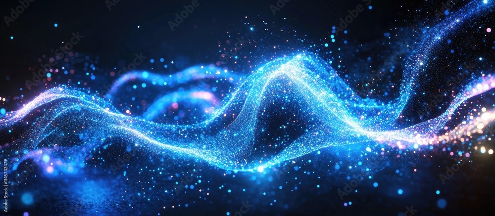 Poster dynamic blue abstract background showcasing luminous flowing lines representing data technology and 
