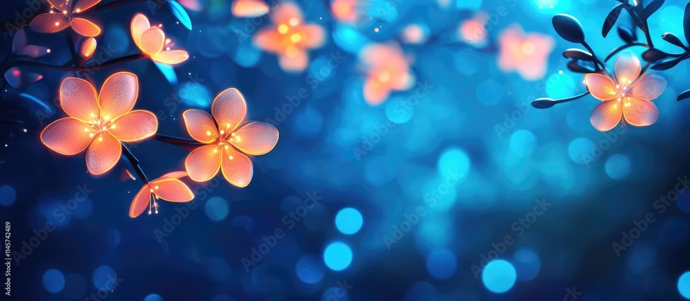 Aufkleber led flower lights on tree branches creating an enchanting abstract luminous background in shades of 