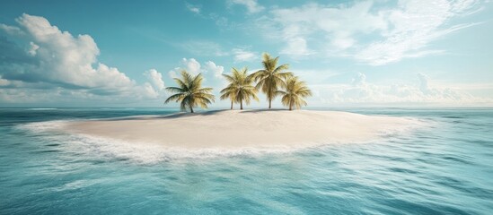 Obraz premium Tranquil Tropical Island Paradise with Lush Palm Trees and Serene Blue Waters