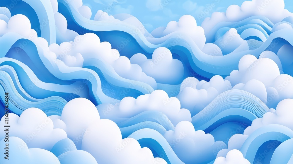 Poster abstract wavy clouds in shades of blue creating a serene and dreamy background ideal for design and 