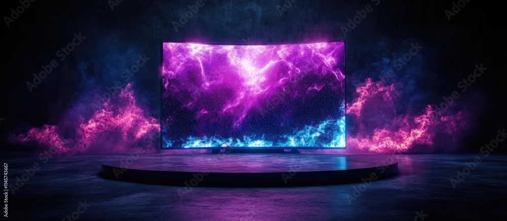 Poster vibrant abstract led screen on stage showcasing display technology and multimedia art with glowing c