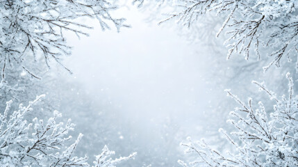 Snow-Covered Branches and Winter Background
