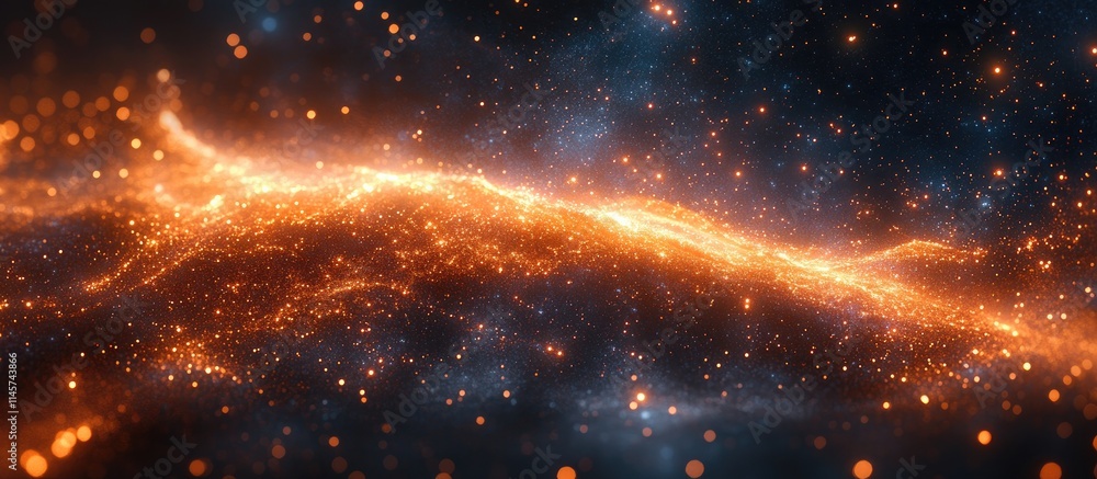 Poster vibrant cosmic explosion of glowing particles creating an abstract space background with luminous or