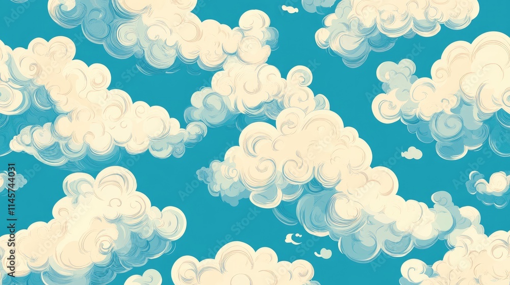 Poster stylized cloud pattern background design with soft textures and vibrant blue sky ideal for artwork o