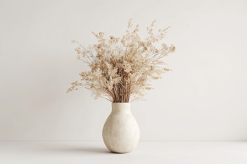 Boho Dried Flowers Still Life Clay Vase with copy Space