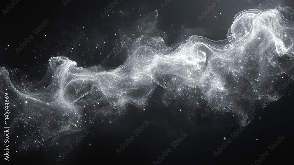 Poster elegant white smoke swirling gently against a deep black background creating a mysterious and artist