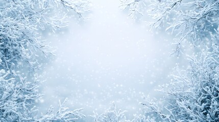 Snow-Covered Branches Frame with Falling Snow