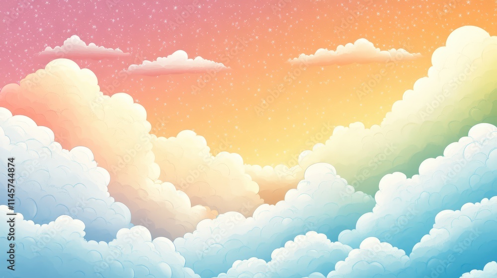 Poster pastel colored clouds and sky with soft hues creating a serene and dreamy background for various cre