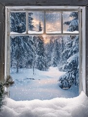 Winter Wonderland Viewed Through a Snowy Window
