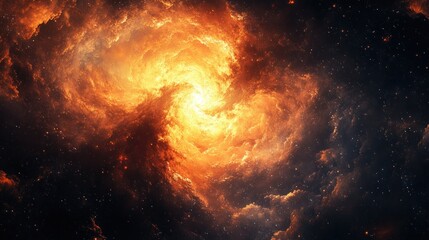 Obraz premium A vibrant cosmic swirl of orange and yellow hues, depicting a nebula in deep space.