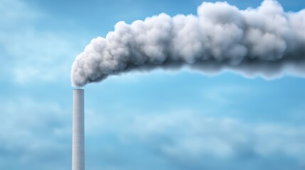 A smokestack releases thick clouds of smoke into a clear blue sky, highlighting industrial emissions and environmental concerns.