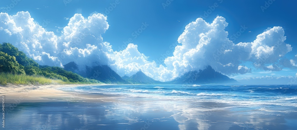Aufkleber serene beach landscape with vibrant clouds and gentle waves creating a tranquil atmosphere for relax