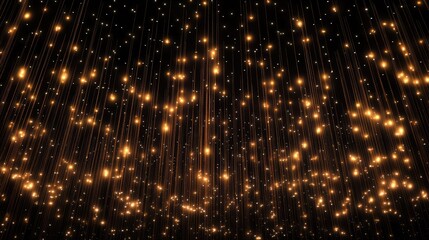 Naklejka premium Serene night sky adorned with cascading string lights creating a magical ambiance and shimmering golden glow in a dark backdrop