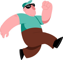 Hand-drawn obese guy illustration. Obesity cartoon character in flat vector style.