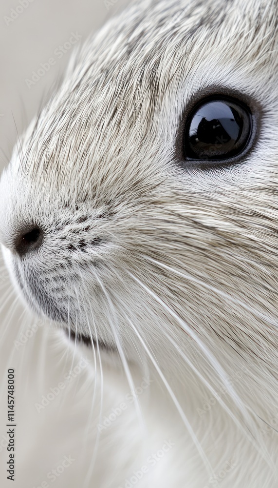 Poster close-up of a rabbit's face showcasing its features and texture.