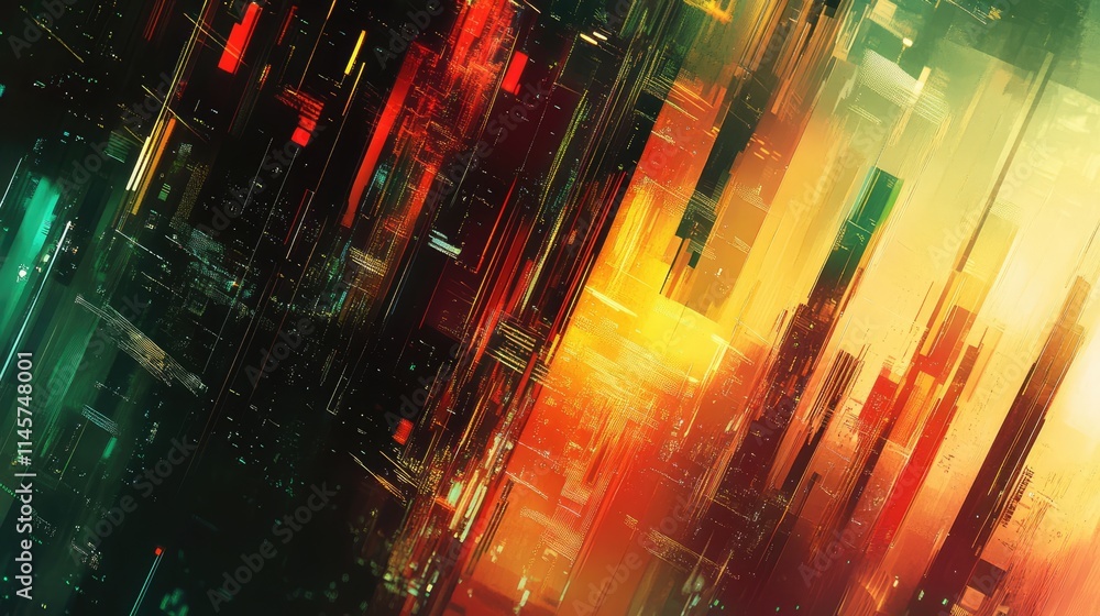 Poster abstract futuristic background showcasing vibrant digital technology aesthetics with dynamic colors 