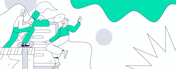 Invite friends to conduct questionnaire flat vector concept operation hand drawn illustration
