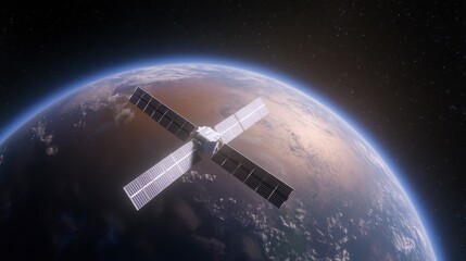 Obraz premium A spacecraft or satellite orbits a colorful planet, showcasing a stunning view of Earth from space.