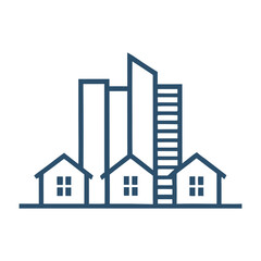 Minimalist Blue Line Cityscape Logo Design.