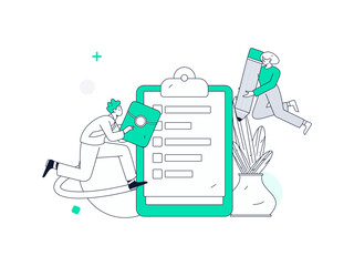 Invite friends to conduct questionnaire flat vector concept operation hand drawn illustration
