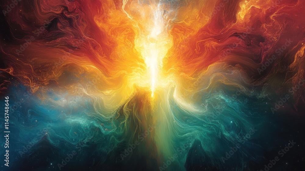 Poster a vibrant cosmic explosion of colors representing energy and creation in the universe.