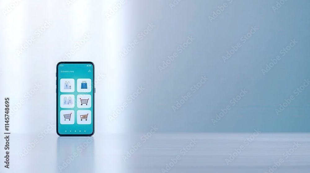 Poster a sleek smartphone displaying various app icons against a soft gradient background, suggesting moder
