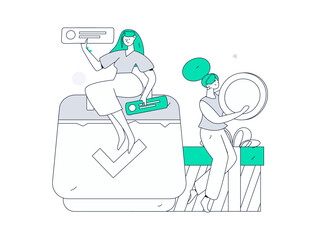 Invite friends to conduct questionnaire flat vector concept operation hand drawn illustration
