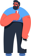 Hand-drawn fat bearded guy illustration. Obesity cartoon character in flat vector style.
