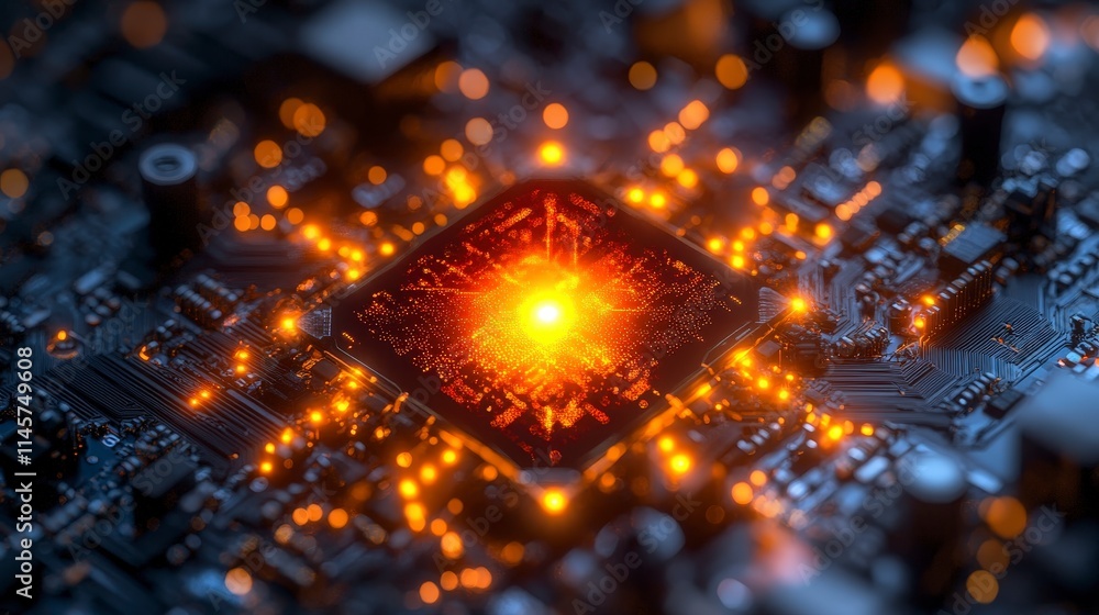 Poster a close-up of a cpu with glowing lights and intricate circuitry suggesting powerful processing capab