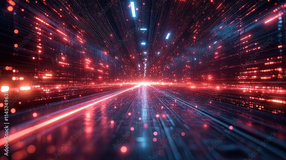 Wall mural cyber space and speed of light with neon circuit symbolize a futuristic computer server, cloud compu