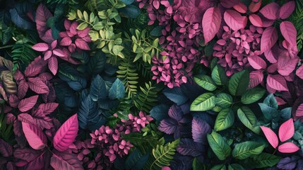 Vibrant pink green and purple foliage creating a stunning natural texture background suitable for botanical and design themes