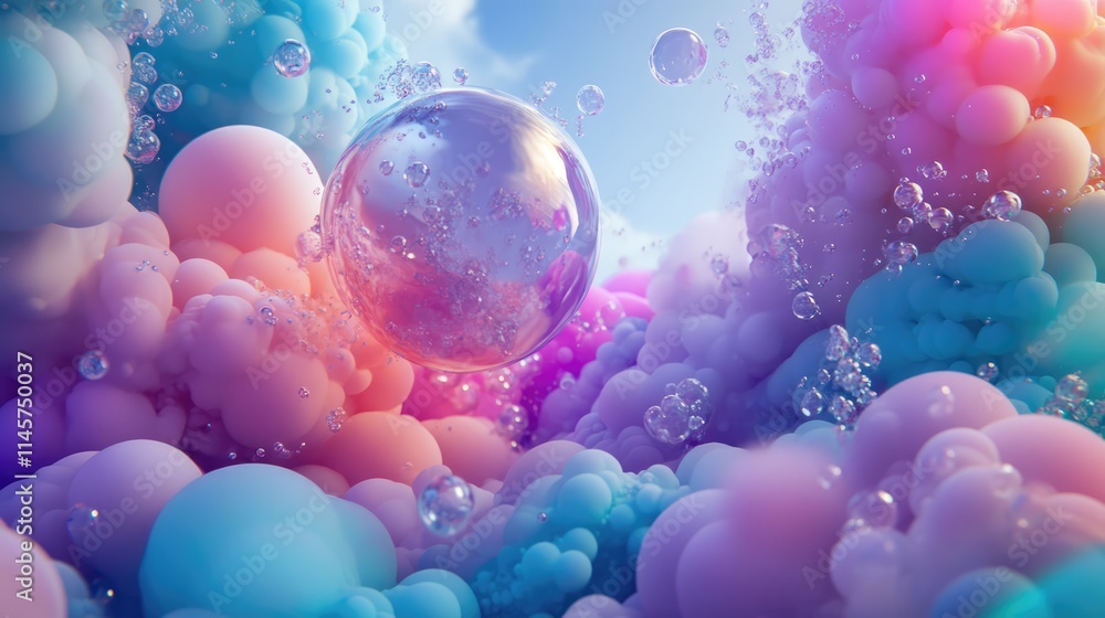 Poster colorful abstract background with air bubbles and soft pastel clouds creating a dreamy and whimsical