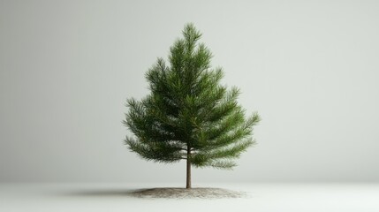 Pine tree standing alone on a minimalist background showcasing natural beauty and tranquility in a serene environment.