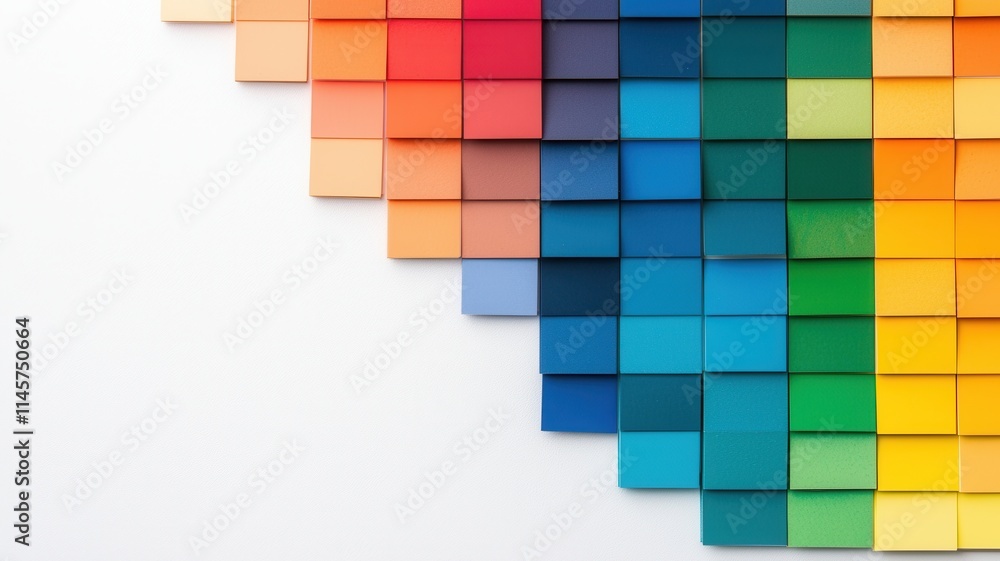 Poster a vibrant array of color swatches arranged in a gradient, showcasing a spectrum from warm to cool to
