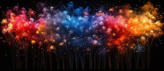 Fototapeta premium Colorful fireworks display with defocused effects against a black night sky celebrating the International Fireworks Festival ambiance.