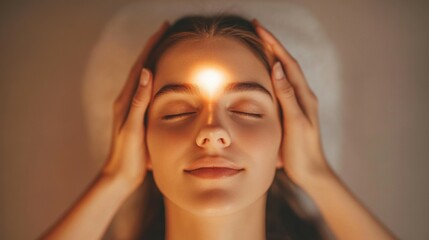 Naklejka premium Young Woman Receiving Forehead Massage