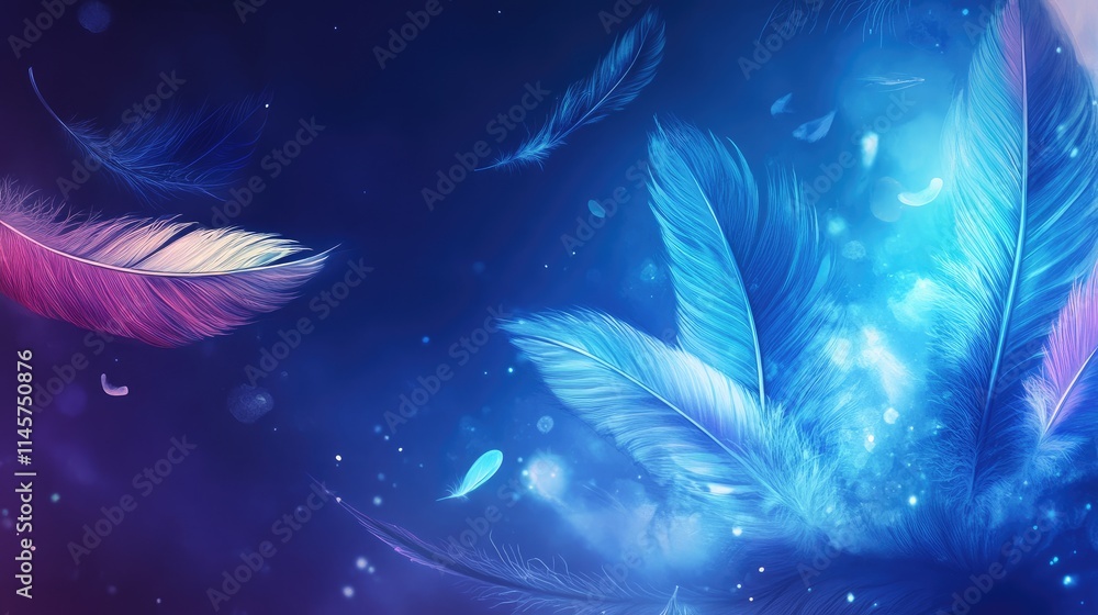 Aufkleber colorful abstract background with soft feathers floating in a dreamy blue and purple atmosphere for 