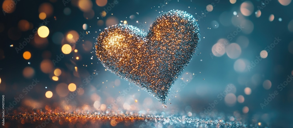 Poster glittering heart design for greeting card with vibrant bokeh background and sparkling elements perfe
