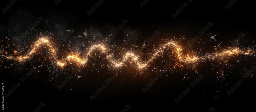 Aufkleber text illuminated by sparklers against a dark background created with simulated long exposure for fes