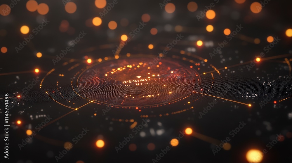 Poster abstract digital background with orange glowing futuristic hud interface. sci-fi circular element wi