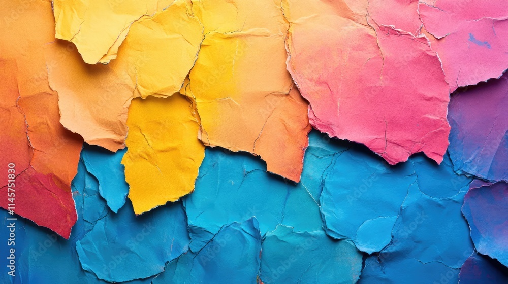 Aufkleber multicolored torn paper texture abstract background with vibrant hues for creative and minimalist de