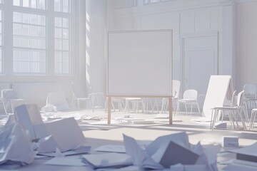 Empty Modern Classroom with Blank Board - Minimalist Interior Design