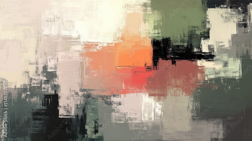 Poster abstract digital artwork featuring textured brush strokes in muted colors and vibrant highlights cre