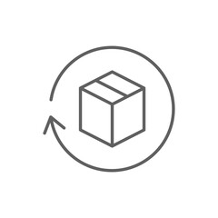 Return package icon. Simple outline style. Delivery parcel, box, package, return, exchange, arrow, deliver, product, shipping concept. Thin line symbol. Vector illustration isolated. Editable stroke.
