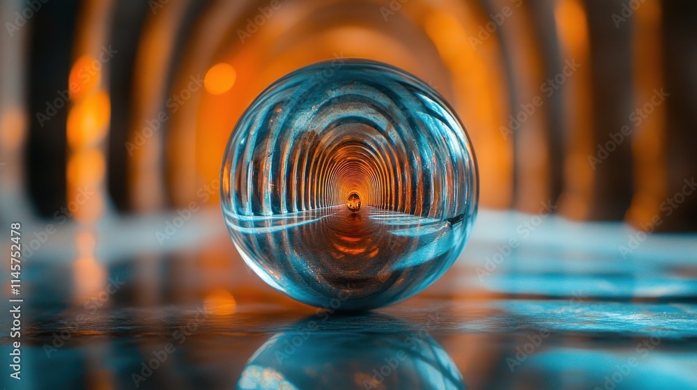 Aufkleber a crystal ball reflecting an arched corridor, creating a surreal visual effect.