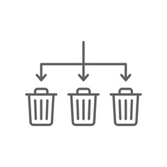 Waste Sorting icon. Simple outline style. Waste segregation, sorting garbage by material, bin, trash with arrow separate concept. Thin line symbol. Vector illustration isolated. Editable stroke.