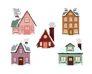 Set of hand drawn snowy house