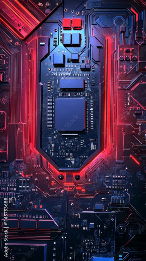 Aufkleber vibrant close-up of a computer motherboard illuminated with red lighting showcasing advanced technol