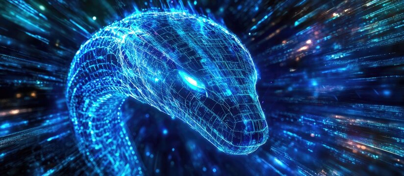 Digital representation of a python snake exhibiting futuristic design showcasing themes of programming technology and artificial intelligence.